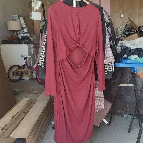 Maternity Raspberry Long Sleeve Dress - Picture 3 of 8